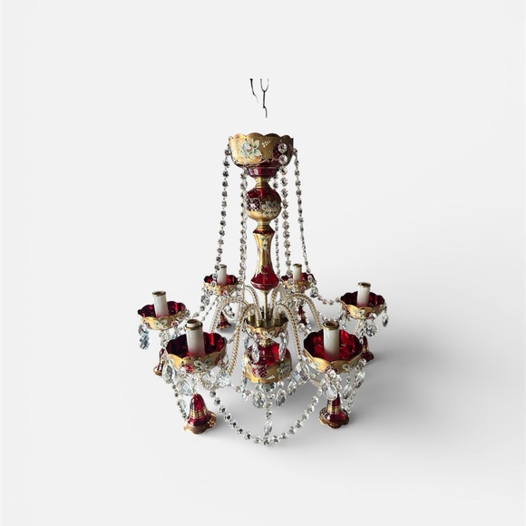 Vintage Bohemian ruby red crystal chandelier - Picture 6 of 13